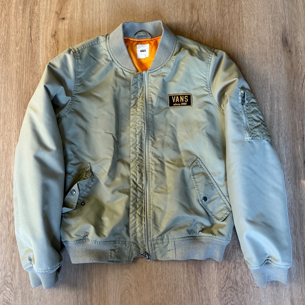Vans Khaki Bomber Jacket with Bright Orange Lining